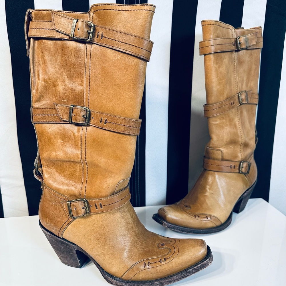 Rio Grande Limited Vintage Heeled Leather Western Boots w/ Straps - MX23